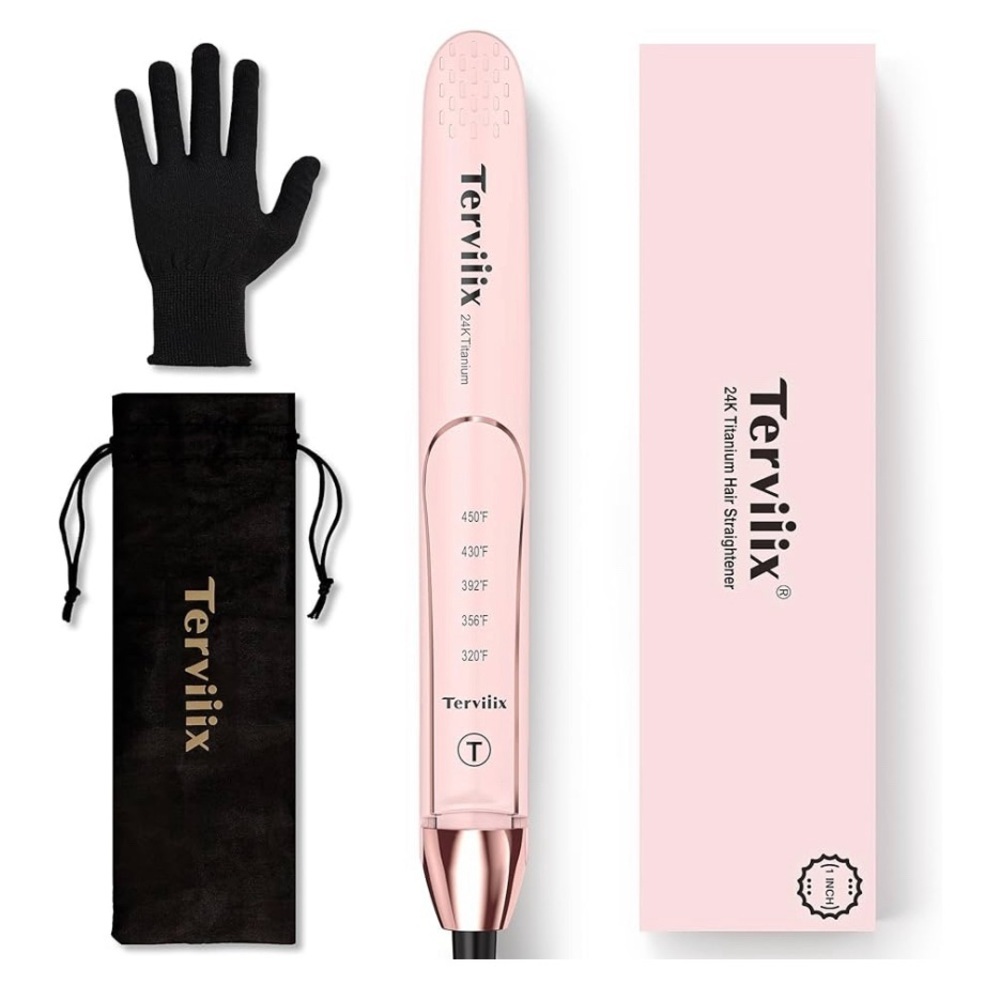 Terviiix 1” Titanium Professional Hair Straightener and Curler 2 in 1, Auto Off